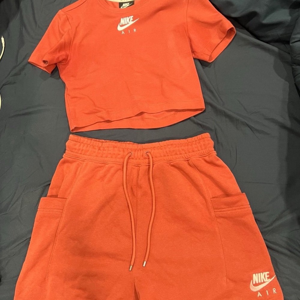 Nike Air Red Crop Top and Shorts Set